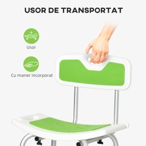 Scaun de dus pentru persoane in varsta, scaun de dus reglabil pe inaltime pe 6 nivele cu spatar, scaun curbat, suport pentru picioare anti-alunecare si suport pentru cap de dus, verde - Img 8
