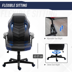 Scaun de Gaming Fotoliu de Birou Rotativ cu Roti din Piele ecologica Negru si Albastru - Img 6