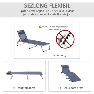 Scaun de Gradina Pliabil cu Spatar Reglabil Albastru - Img 4