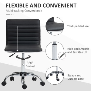 Scaun Ergonomic de Birou din Piele Ecologică cu Înălțime Reglabilă, Șezut Rotativ și 5 Rotile, 48x52x90 cm, Negru - Img 6