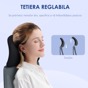 Scaun Ergonomic de Birou Înclinabil cu Suport Lombar, Tetieră și Înălțime Reglabilă, 66x58x115-123 cm, Negru - Img 4