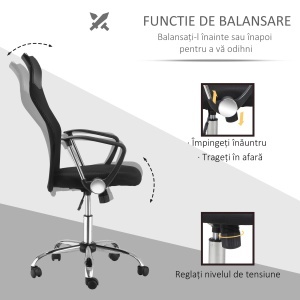 scaun ergonomic de birou, insertie plasa, negru - Img 6