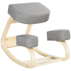 Scaun ergonomic din lemn cu perna captusita din spuma de cauciuc, 51x69x58, Gri - Img 1