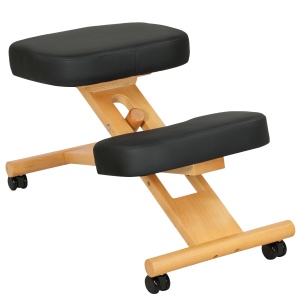Scaun Ergonomic pentru Genunchi cu Înălțime Reglabilă din Lemn cu Rotile, 42x70x42-52 cm, Negru - Img 1