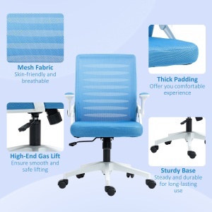 Scaun Ergonomic Reglabil pe Înălțime cu Cotiere de Ridicare, Scaun de Birou Pivotant din Poliester, 54x54x89-99 cm, Albastru - Img 8