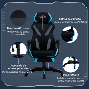 Scaun Gaming Ergonomic 65×65×119‑129 cm Negru/Albastru - Img 8