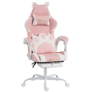 Scaun Gaming Fotoliu Gaming Ergonomic Rabatabil Suport Picioare Roz - Img 6