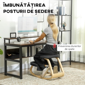 Scaun genunchi ergonomic, din Țesătură cu Aspect de In și Lemn, 50x73x55 cm, Negru - Img 4