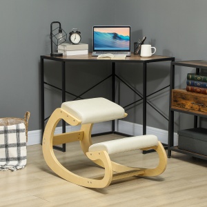 Scaun pentru Genunchi cu Mișcare de Legănare, Scaun Ergonomic Postural din Material Textil, 55x85x55 cm, Alb Crem - Img 2