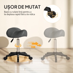 Scaun Pivotant tip Șa cu Roți Înălțime Reglabilă Piele Artificială Gri - Img 5