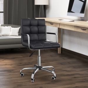Scaun Rotativ cu Brațe din Piele Sintetică, Negru 52.5x54x94cm - Img 2