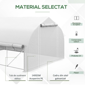 Sera Cabina 4 x 3 m, Pereti Laterali Rulabili cu Fermoar, Usa cu Plasa, 8 Ferestre cu Plasa, Cort Tunel de Sera - Img 5