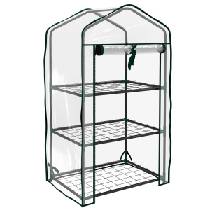 Sera de Balcon cu 3 Niveluri și Ușă Rulantă, Sera pentru Grădină cu Structură din Oțel și Acoperiș din PVC, pentru Plante, Legume, Flori, Fructe, 59x39x127 cm, Transparentă - Img 1