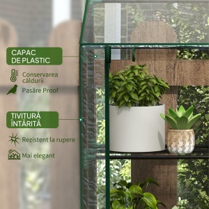 Seră de Grădină cu Copertină, cu Acoperiș Înclinat, 2 Uși Rulante și 6 Rafturi, 143x46x151cm, Transparentă - Img 4