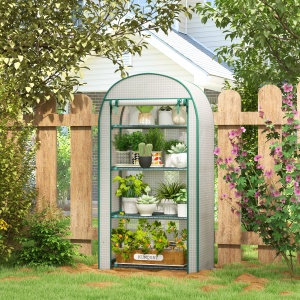 Sera de Gradina cu Rafturi din Metal si Copertina din PE, Sera pentre Legume cu Usa Rulou 80x49x160cm, Verde - Img 2