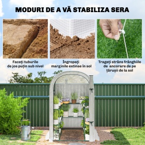 Seră de Grădină cu Rafturi și Ușă Rulabilă, Seră pentru Grădină cu Cadru din Oțel, Acoperiș din PE Anti-UV, pentru Legume, Flori și Plante, 123x187x189 cm, Alb - Img 7