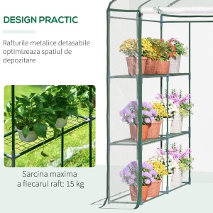 Seră de Grădină, Seră în Aer Liber, Seră de Balcon cu Rafturi pentru Plante Legumicole, 1,43x1,43x1,95 m, Transparentă - Img 7
