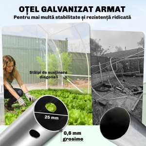 Seră de Grădină Tip Tunel 3x4x2 m cu 2 Uși Rulabile, Seră pentru Legume cu 4 Întăriri Diagonale, Cadru din Oțel și Acoperiș PE, pentru Legume, Flori, Fructe, Anti-UV, Transparent - Img 4
