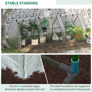 Sera de Gradina tip Tunel din PE pentru Plante si Flori cu Margini Extinse si Usi cu Fermoar 295x100x80 cm, Alb lucios - Img 6