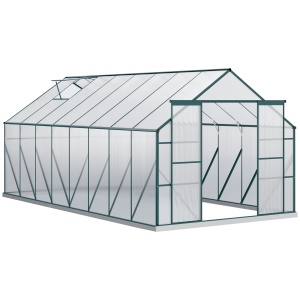 Sera din aluminiu kit sera de gradina walk-in din policarbonat cu ventilatie 244 x 500 x 216cm, Transparenta - Img 1
