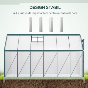 Sera din aluminiu kit si policarbonat cu ventilatie, 190 x 375cm, Verde - Img 6