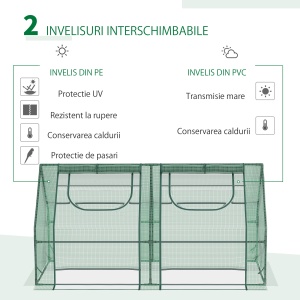 sera din otel, copertina PE 180x90x90 cm, verde - Img 4