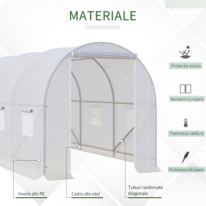 sera gradine3,5 x 2 x 2 m, cadru mare din otel galvanizat, tunel din polietilene pentru gradina, alb - Img 5