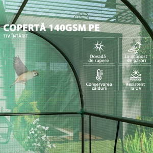 Seră pentru grădină 2 m² dim. 2L x 1l x 1,78H m 2 Uși cu fermoar rulante Oțel PE Înaltă densitate 140 g/m² Anti-UV verde - Img 5