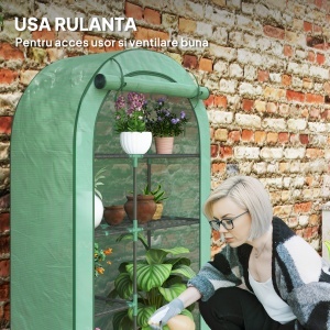 Seră pentru Grădină cu 4 Niveluri, Ușă Batantă și 14 Catarame din Plastic, 100x45x160 cm, Verde - Img 6