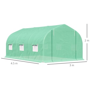 Seră pentru Grădină cu 6 Ferestre, Ușă Rulantă și Acoperiș Învelit PE, 4,5x3x2 m, Verde Închis - Img 3