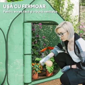 Sera pentru Gradina Metal+PE – 150×148×148 cm Verde, Usa Fermoar - Img 6