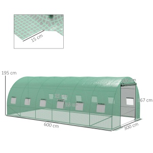 Seră Politunel cu Sistem de Stropitoare, Ușă Rulantă și 12 Ferestre cu Plasă, 600x300x195 cm, Verde - Img 3