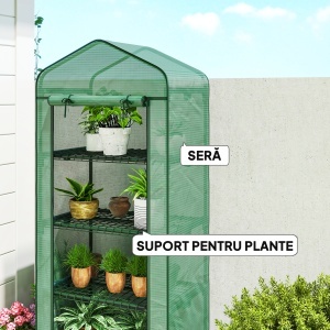 Sera Portabilă, Seră pentru Plante, Flori, Structură Exterioară cu 4 Rafturi, Acoperire PE, Verde - Img 5