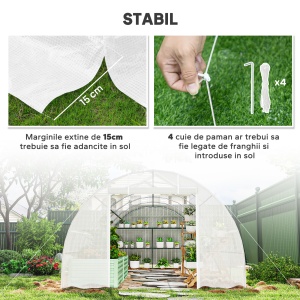 Seră Tip Tunel 8x3x2 m cu Înveliș din Plastic și Oțel Ranforsat, Alb - Img 6