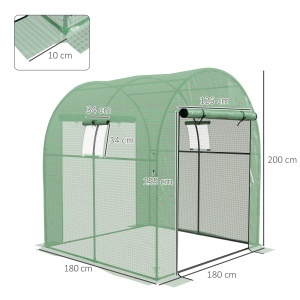 Seră Tip Tunel din Polietilenă Cu Uși și Ferestre din Plasă, Cort cu Capac din PE și Cadru de Oțel, Verde 1,8x1,8x2 m - Img 3