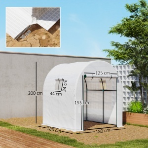 Seră Tip Tunel pentru Grădină Walk-in cu Acoperire din PE Rezistentă la UV, Uși și Ferestre cu Plasă, 1.8 x 1.8 x 2 m, Albă - Img 3