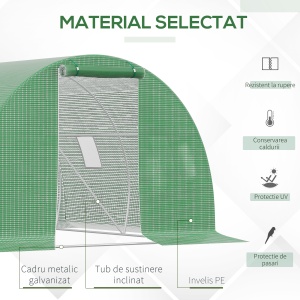 Sera tunel de gradina cu protectie din PE, Usa cu incuietoare si 4 ferestre, verde - Img 4