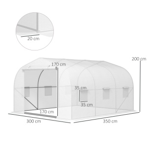 Seră Tunel pentru Grădină cu 6 Ferestruici și Ușă Rulantă, Seră pentru Grădină din Oțel, 3,5x3x2 m, Alb - Img 3