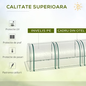 Sera Tunel PVC & Otel – 295×100×80 cm, Cu Usi Fermoar - Img 5