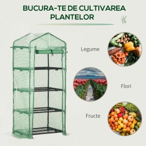 Sera verticala cu raft pe 4 niveluri, sera cu balcon si terasa din otel si PE verde inchis, 70x50x160cm - Img 7