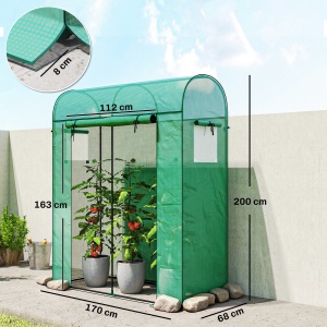 Sera Verticală pentru Balcon cu Ușă și Ferestre Rulabile, Sera pentru Grădină cu Structură din Oțel și Acoperiș din PE, pentru Plante, Legume, Flori, Fructe, Anti UV, 170x68x200 cm, Verde - Img 3