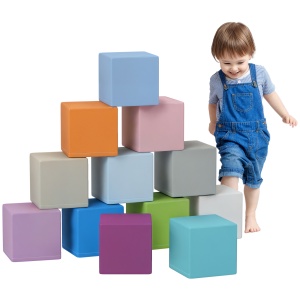 Set 12 Cuburi de Jucărie Moi pentru Copii 12-36 Luni, 20x20x20 cm, Multicolor Închis - Img 1