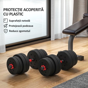 Set 2 Gantere cu 12 Discuri de 20 kg Total și Conector, Negru - Img 7