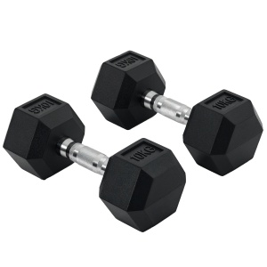 Set 2 gantere hexagonale de 10kg din metal si cauciuc pentru antrenamente acasa si la birou, negru - Img 1
