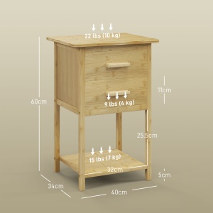 Set 2 Noptiere cu 2 Sertare și Poliță de Jos în Stil Nordic, Noptiere Moderne din Bambus, 40x34x60 cm, Lemn Natural - Img 3