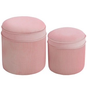 Set 2 Otomane cu Depozitare, Tapițate cu Catifea, Roz, Capac Detașabil
