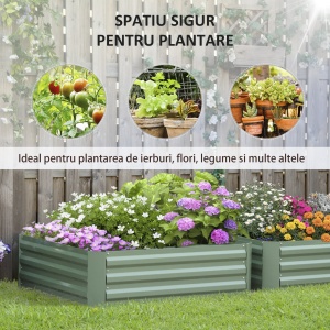 Set 2 Paturi de Gradina Înălțate din Oțel, Jardinieră de Grădină pentru Plante, Legume și Arbuști, 100x100 cm, Verde - Img 4