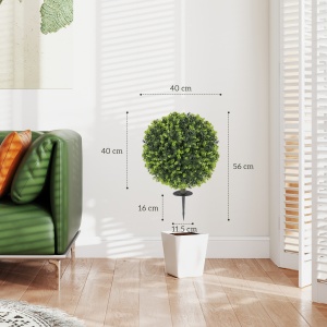 Set 2 Plante Artificiale de Buxus de 40 cm cu Tija Integrată pentru Interior și Exterior, Verde - Img 3