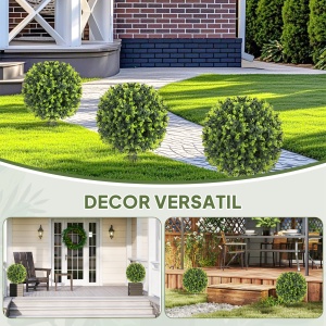 Set 2 Plante Artificiale de Buxus de 40 cm cu Tija Integrată pentru Interior și Exterior, Verde - Img 6