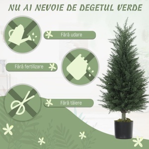 Set 2 Plante Artificiale de Chiparos cu 362 Frunze și Ghiveci cu Ciment și Mușchi, Plante Rezistente la UV, Ø40x90 cm, Verde - Img 5